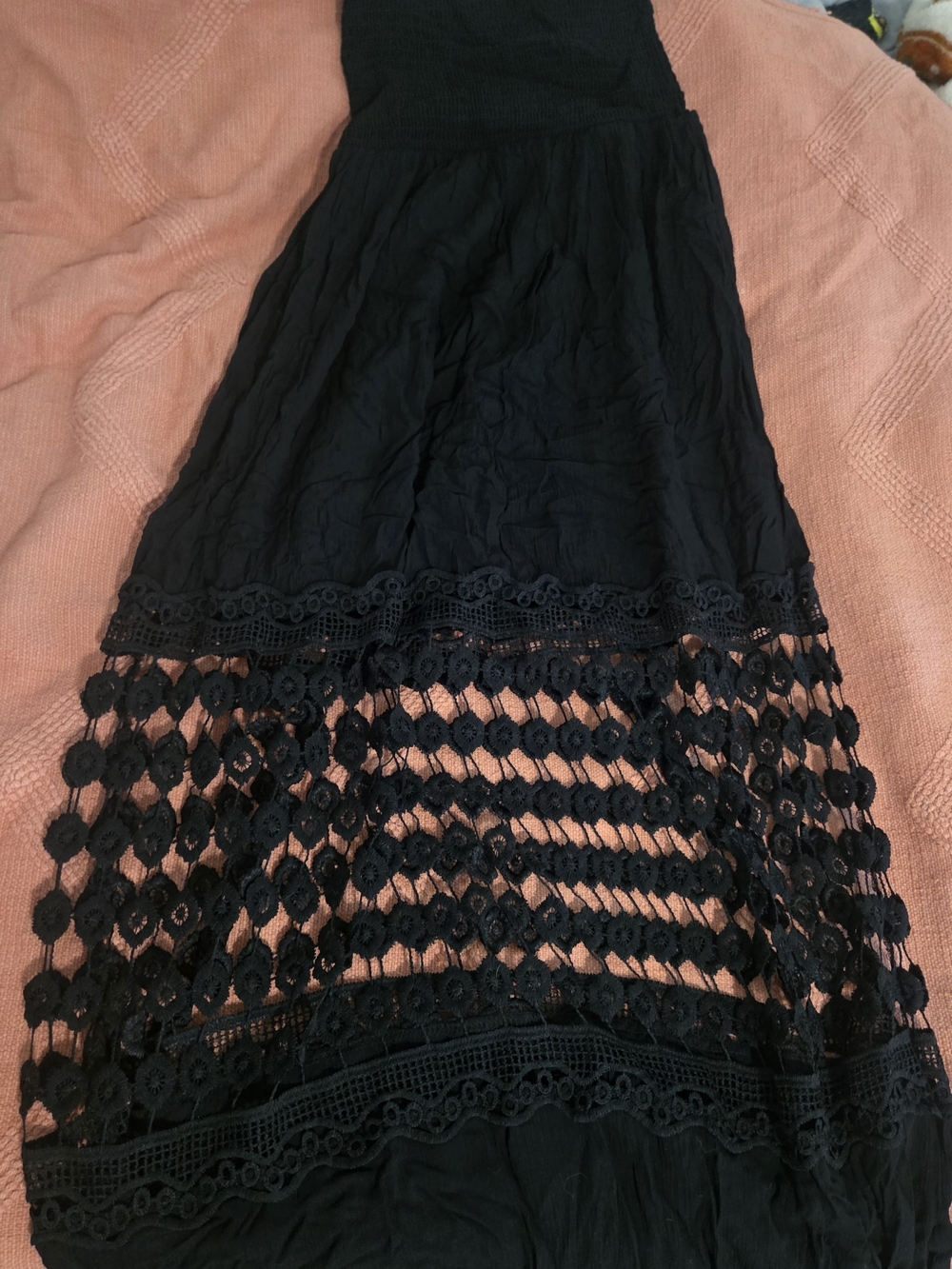 Justify Black Maxi Skirt with Crochet Lace Hem